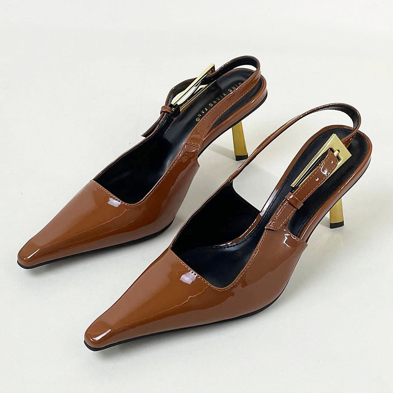 2025 new Metal Fashion Buckle Pumps For Ladies Pointed Toe Women Super High Heels Shoes Female Sandals Brown Footwear ce88