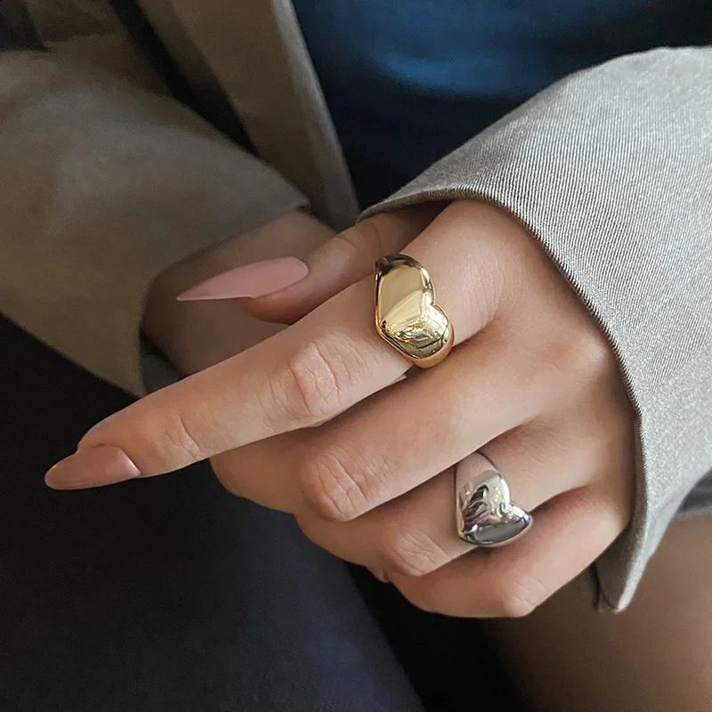 Stainless Steel Simple Smooth Metal Heart Ring for Women Men Y2K Trendy Korean Elegant Party Jewelry Couple Gifts 240906