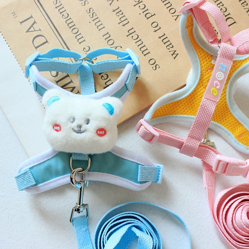 Pet Harness and Leash Set Small Dog Pet Dog Outing Cute Little Bear Undecorated Teddy Panda Cat Leash Dog Walking Leash Harness