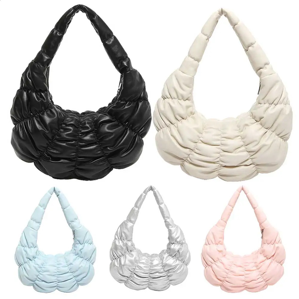 Womens Fashion Shoulder Bag Large Capacity PU Folded Bottom Crescent Solid Color Outdoor Travel 240913