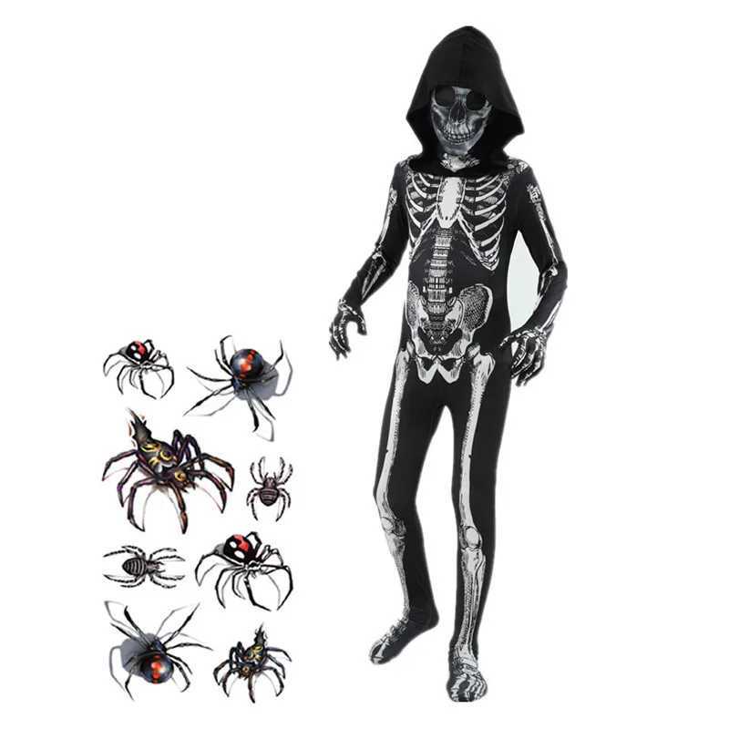 Terrifying Death Reaper Black Hooded Costume Halloween Horror Skull Costume Boy Ghostbusters Squad Costume Carnival Party Costume W240914