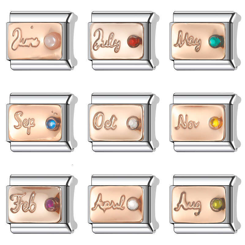 New Women's Gift rose gold month birthday Bead Italian Charms Links Bangle Beads Fit 9mm Stainless Steel Bracelet Making DIY For Women Fashion Je