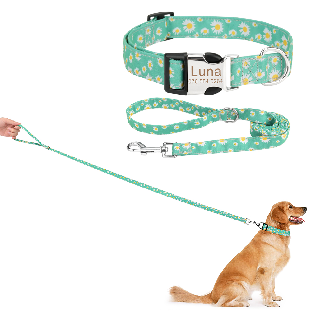 Dog Collar and Leash Set Safety Sets Personalized Custom Engraved ID Name For Small Medium Large Dog Cats Pet Collar Leashes Set