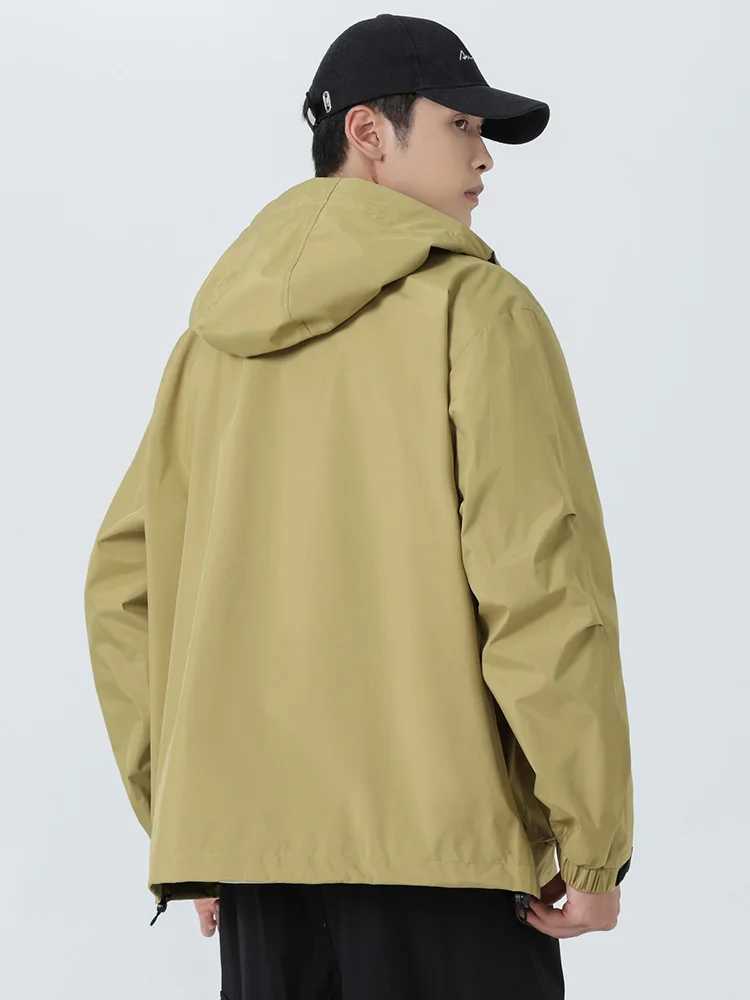 Spring and Autumn mens windproof jacket Korean fashion waterproof windproof outdoor large pocket hooded loose jacket large size 8XL W240914