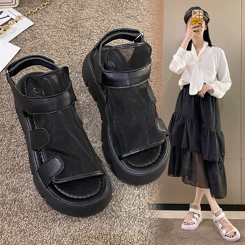 Rome Thick Bottom Gauze Breathable Peep Toe Women Sandals 2023 New Fashion Casual Simple Sandy Beach Platform Sandals Summertime