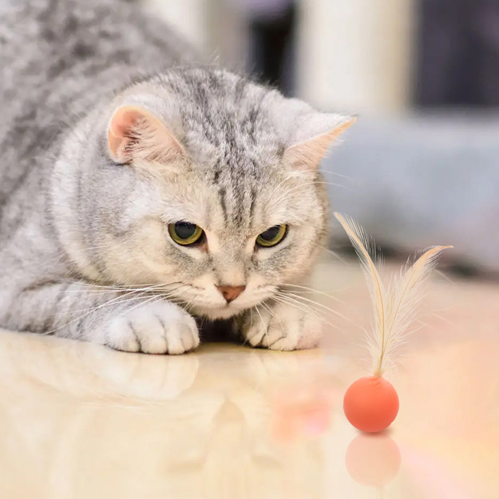 3Pcs Cat Bouncy Ball Interactive Soft Flexible Cat Balls With Feathers For Cats Kitten
