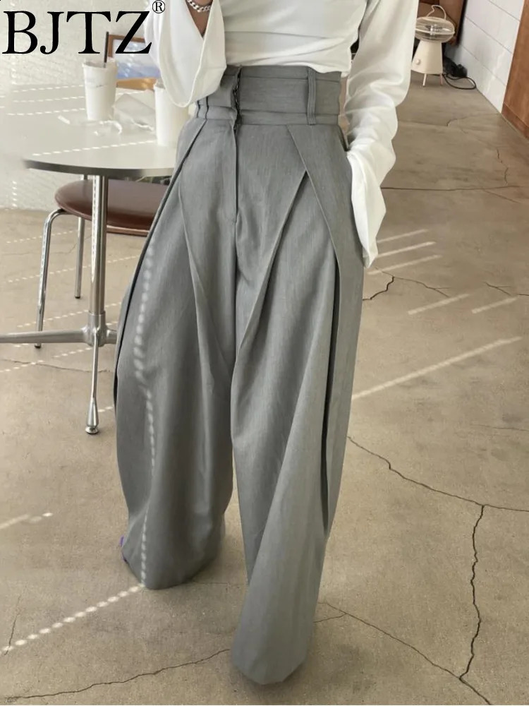 BJTZ n Sense niche 3D waist slimming wide leg hem womens casual pants spring HL106 240913