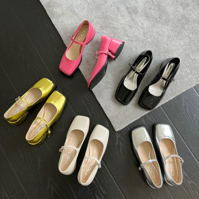 High-heeled French Niche Mary Jane Thick-heeled Shoes Women's 2024 Summer Retro One Word Strap Shoes