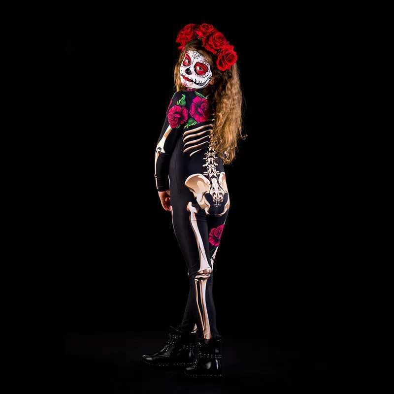 Adult sexy female horror ghost costume rose skeleton Halloween sexy devil jumpsuit children baby girl carnival party death day W240914