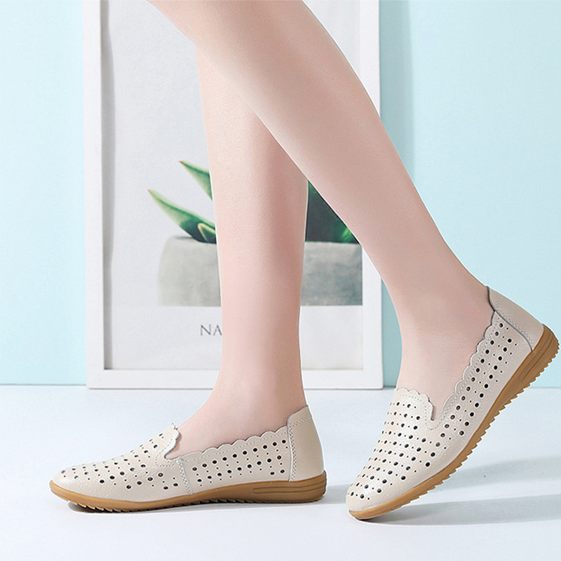 Summer Women Fashion Casual Shoes Leather Slip-on Flats Loafers Ladies Designer Sneakers Hollow Out Breathable Women's Moccasins