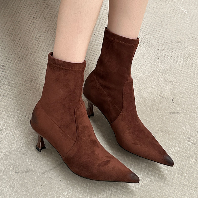 Purple Fashion Pointed Toe Ladies Ankle Stretch Slip On Female Designer Footwear Elastic Women Short Boots Shoes
