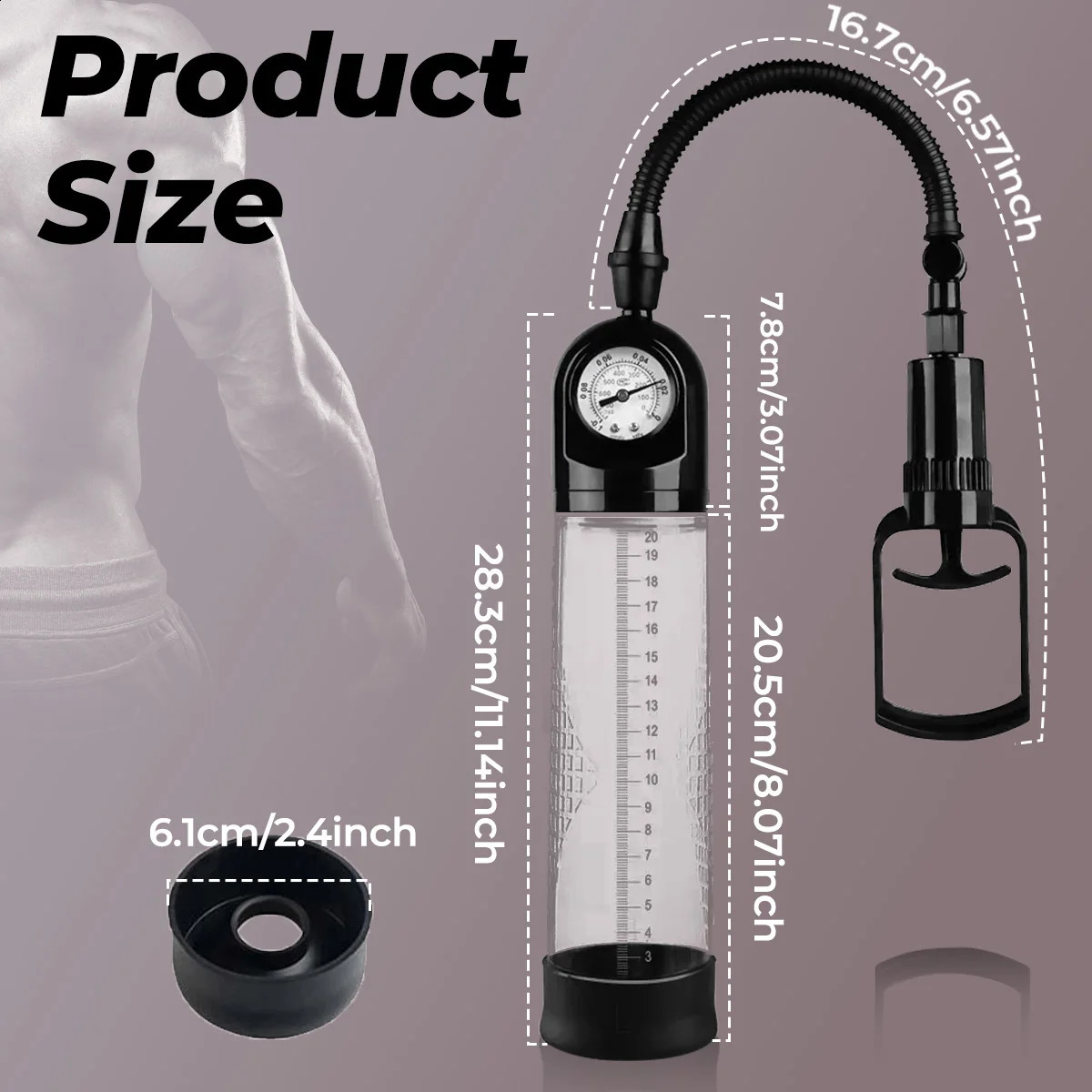 Penis Pump Extender Enlarger for Male Sex Toys Manual Vacuum With Pressure Gauge Training Device Bigger 240711