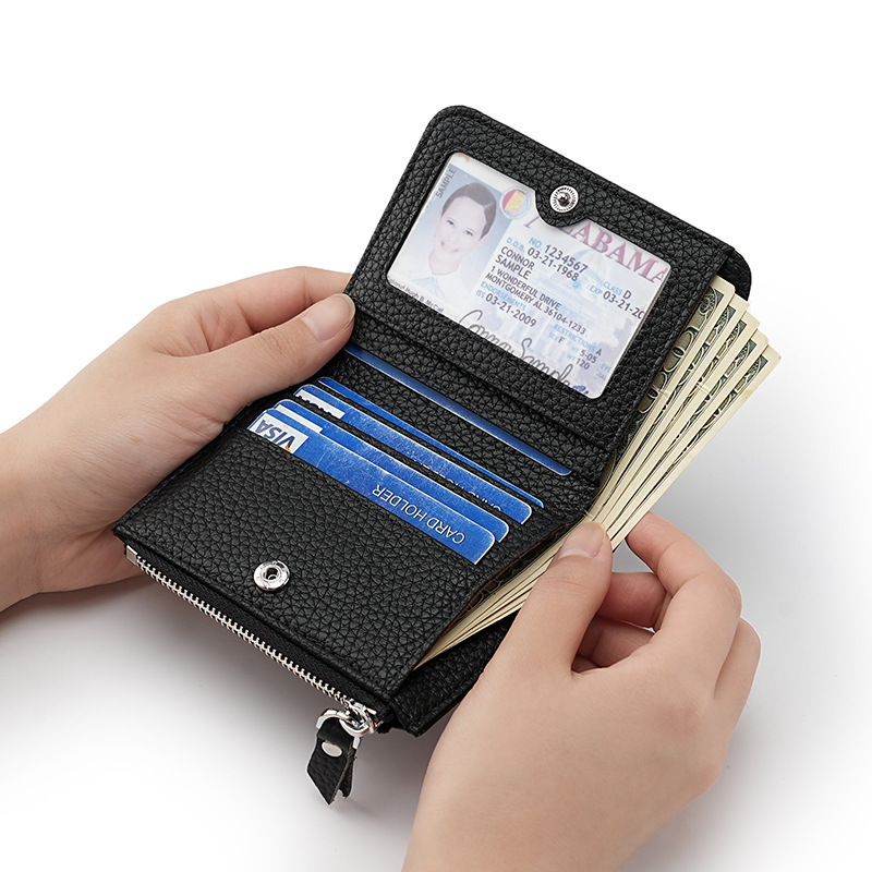 New genuine leather women's with fashionable contrasting color head layer, cowhide zipper, zero wallet, RFID anti magnetic anti-theft brush walle