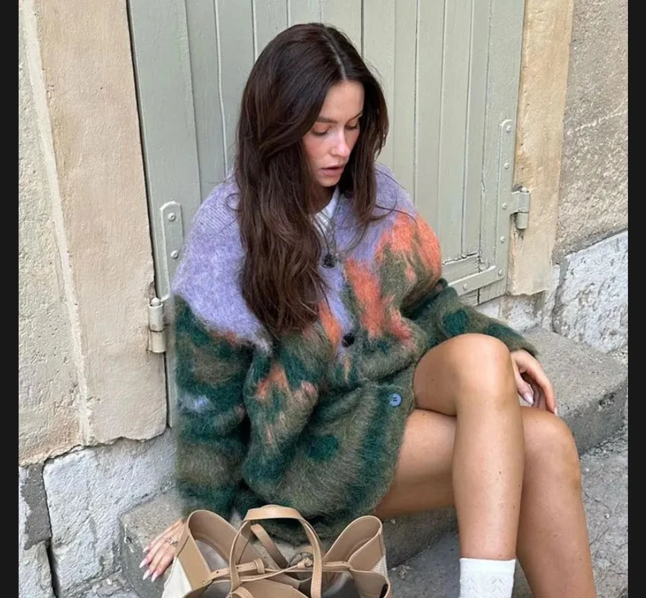 Loose and lazy patterned knitted jacket niche cardigan super beautiful autumn winter women 240912