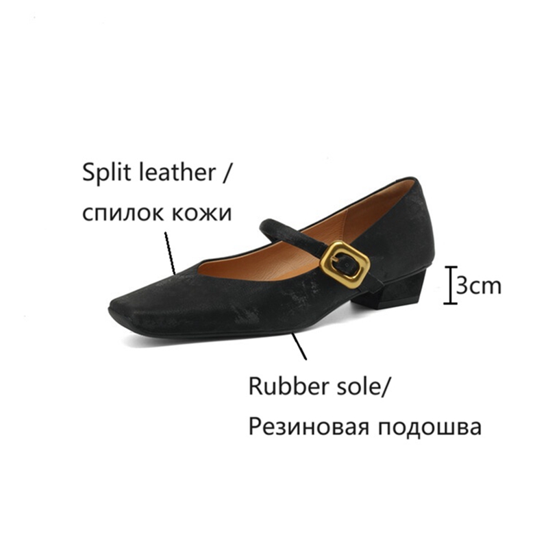 Spring/Autumn NEW Pumps Square Toe Chunky Heel Split Leather Shoes for Women Elegant High Heels Buckle Mary Janes d28a s