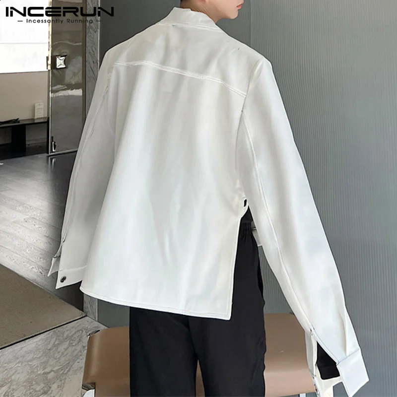 INCERUN Mens Irregular Jacket Solid Color Collar Long Sleeve Casual Coats Streetwear Autumn Fashion Jackets Outerwear 240904