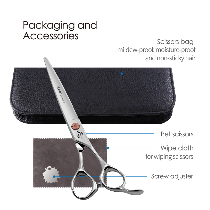 Fenice Japanese Steel 7 Inch Professional Pet Dogs Grooming Scissors Kit Straight&Curved &Thinner&Chunker&Fluffy Shear Scissors