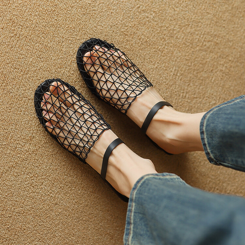 Summer NEW Mules Air Mesh for Women Round Low Heel Slippers Cover Toe Sgback Sandals Hollow Weave Black Shoes e0b5 845