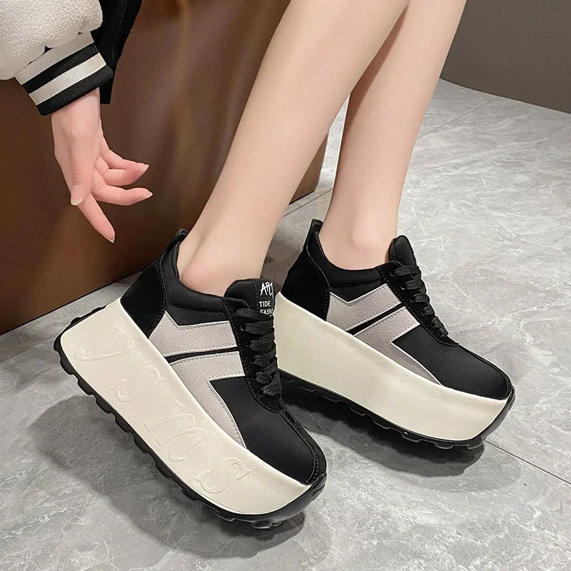 Casual Platform Sneakers for Women Shoes Spring Autumn 7.5CM Thick Bottom Non-slip Light Comfortable Lace Up Wedge Sport Shoe