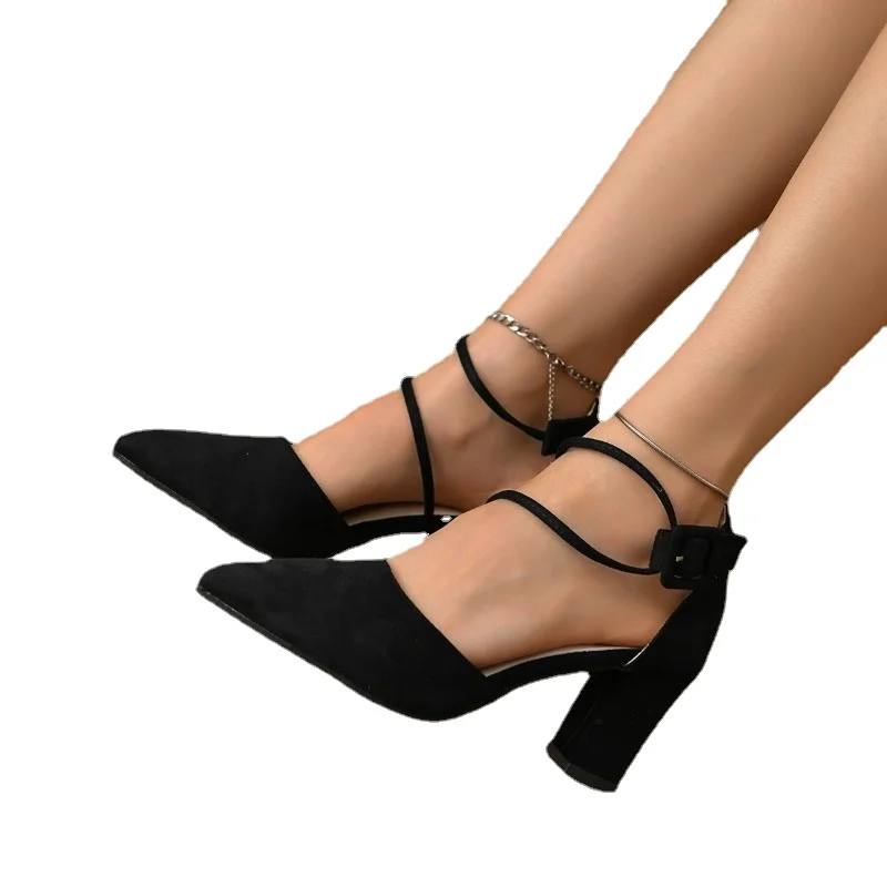 2025 new for Women Spring New Ladies Pointed Toe High Heels Comfortable Chunky Heel Pumps Simple and Elegant Black Dress Shoes d715