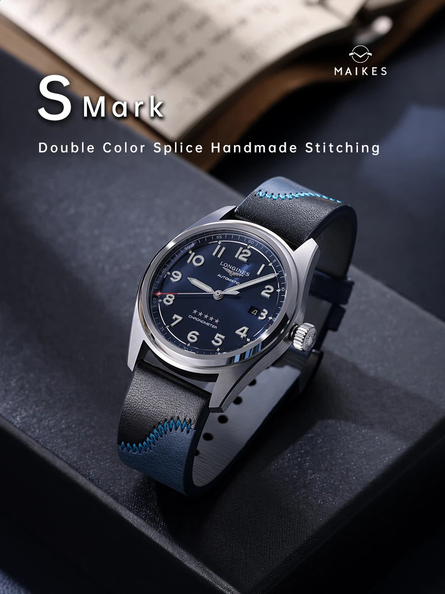 Maikes- Original Double Color Watch Band Quick Release Handmade Top Full Grain Leather Strap 20mm 21mm 22mm 240906