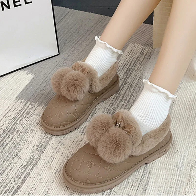 Women's Fur Short Boots Winter Casual Thick Soled Snow Boots Plush and Warm Ladies Cotton Shoes Slip on Platform Botines Mujer