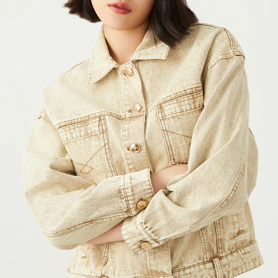 K2212W 100% pure cotton womens high-quality knitted denim jacket suitable for autumn and winter Ladi denim coats 240906