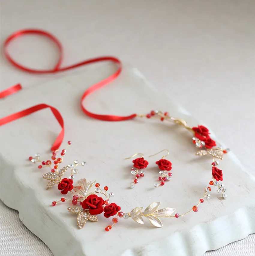 Charming Red Flower Women Prom Headpiece Rhinestone Bridal Hair comb Wedding Headband Hair Pins AccessoriesX240913