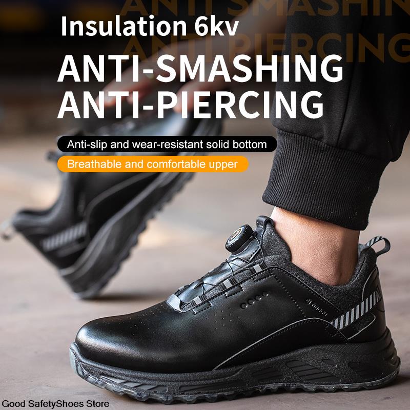 Button Rotating Men Waterproof Safety Boots Platsic Toe Insulation 6KV Anti-Smash Work Shoes Sneakers 9872