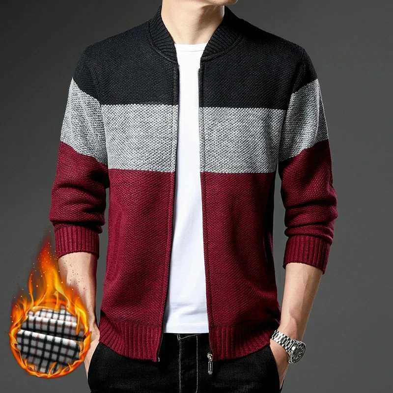 Mens Fleece Thick Cardigan Autumn Winter Knitted Sweaters Male Cardigans Slim Fit Luxury Brand Cold Sweater Coat JacketXJ240907