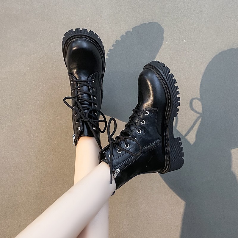 Women's British style motorcycle thick soled Martin boots thin and autumn/winter velvet style sweet and cool short boots