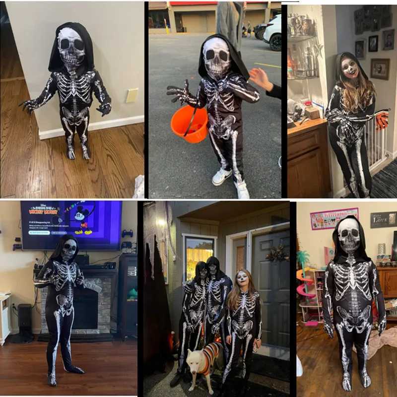 Terrifying Death Reaper Black Hooded Costume Halloween Horror Skull Costume Boy Ghostbusters Squad Costume Carnival Party Costume W240914