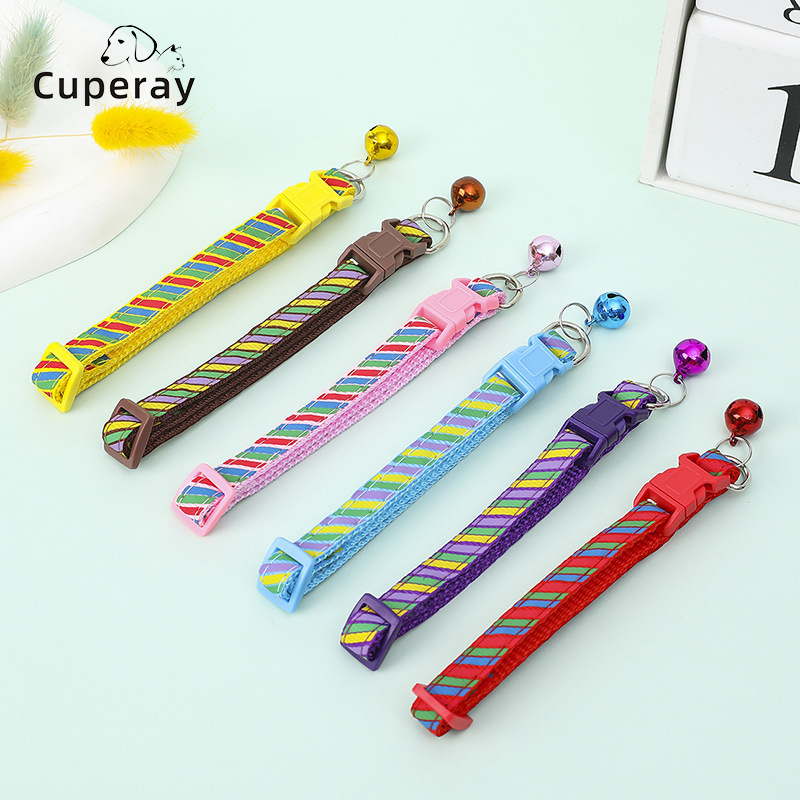 Cat Collars Adjustable Pet Supplies Puppy Collars 1.0 Twill Printed Patch with Bell Pug Collar for Puppy and Kitten Accessories