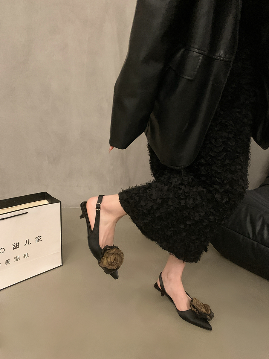 French Fairy Wind Black Baotou Sandals Women's Shoes 2024 New Spring and Summer Design Sense of Small Heel Evening Single Shoes