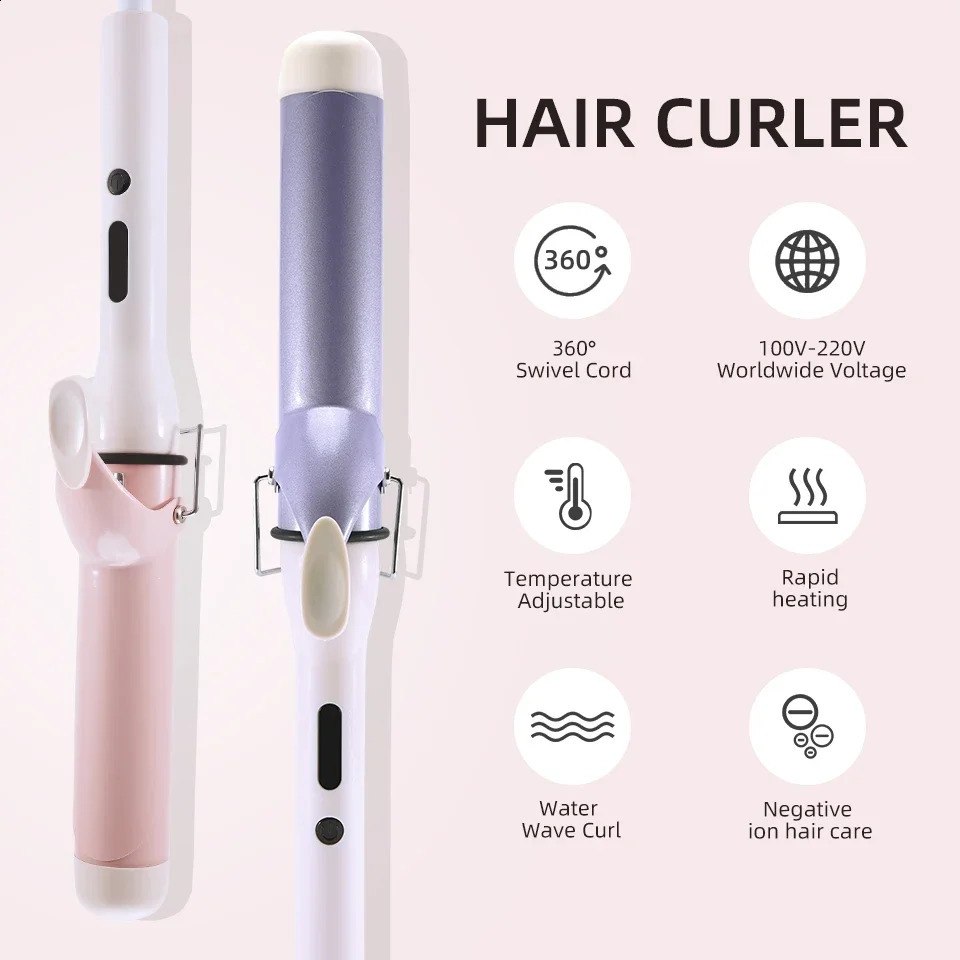 40mm Hair Curler Water Wave Curl Machine Ceramic Fast Heating Curling Iron LCD Display Rotating Roller Rotary Styling Tool 240905