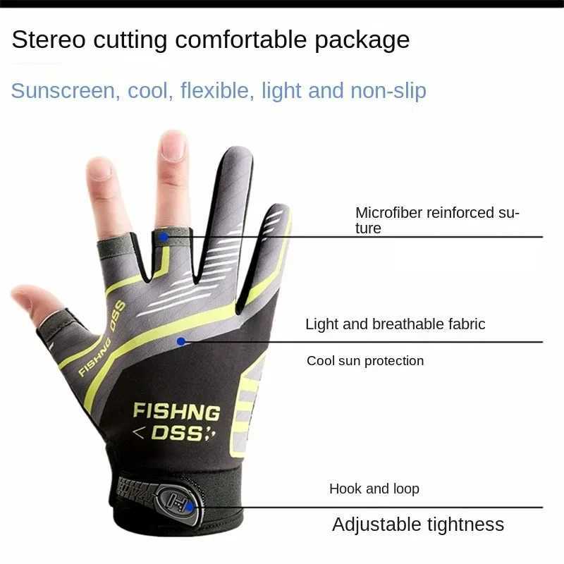 Fishing Cycling Gloves Men Summer Three Finger Cut Gloves for Fishing Sun Protection Male Anti-Slip Drive Breathable Thin Gloves Y240914