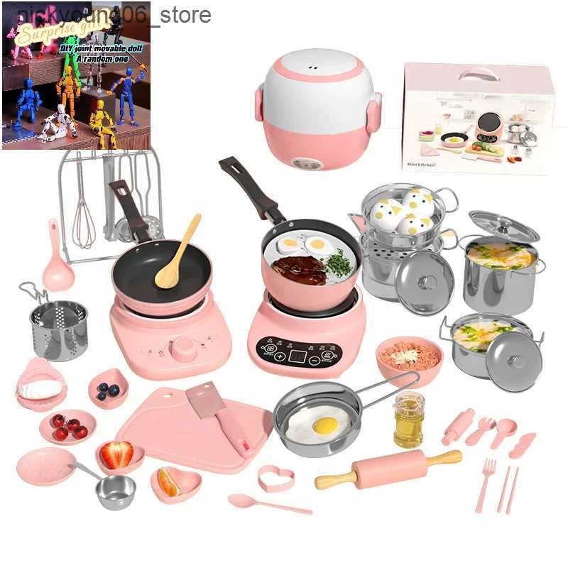 Kitchens Play Food New Mini Kitchen Real Cooking Full Set of Cooking Girl Small Kitchen Set Children Baby Puzzle Play House Toys Kids ToysL240910