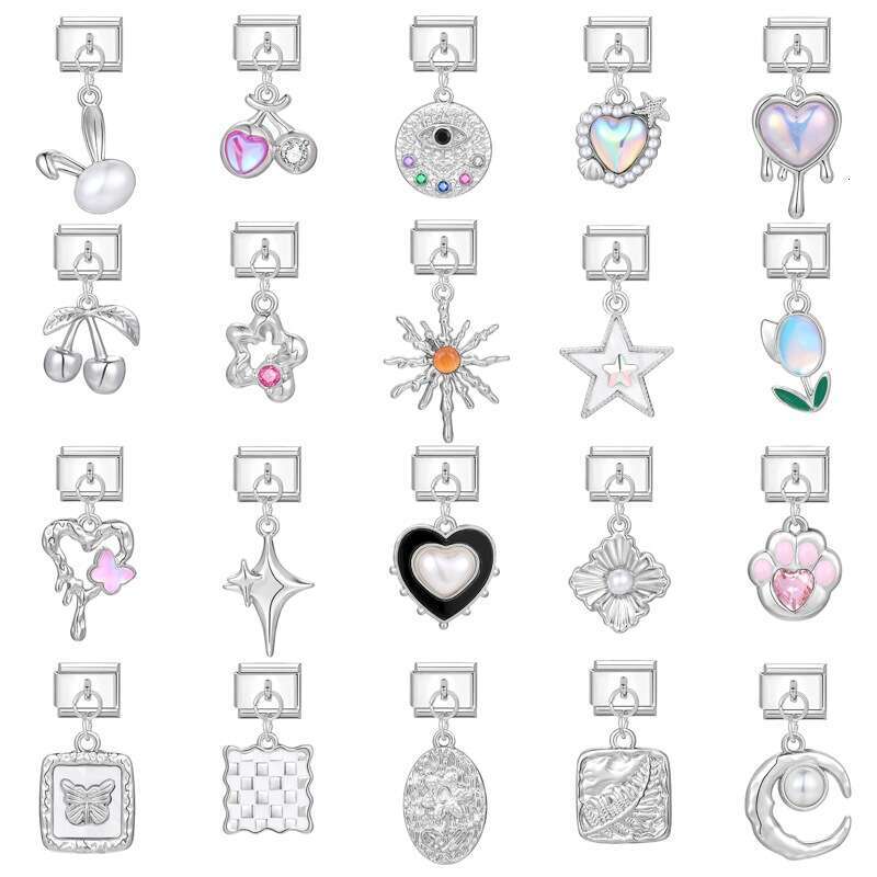 New Women's Gift heart star Pendant Italian Charms Links Bangle Beads Fit 9mm Stainless Steel Bracelet Making DIY For Women Fashion Jewelry