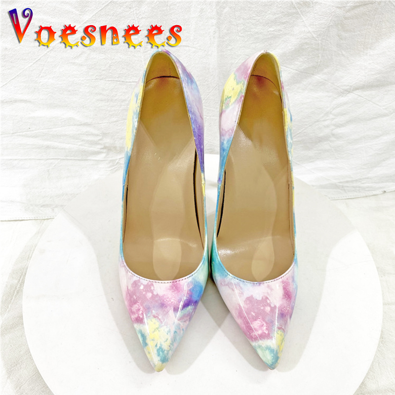 2024 New Gradient Color Fashion Party Single Shoes 12CM Women's Summer Office Pumps Mixed Color Shallow Mouth Thin High Heels