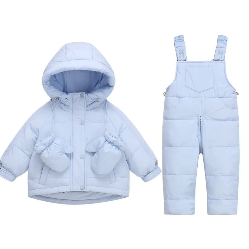 Winter Overalls Jumpsuit for Girls Boy Children Suits Toddler Jackets Kids Snowsuit Down Parka Coat Baby Outerwear With Gloves 240904