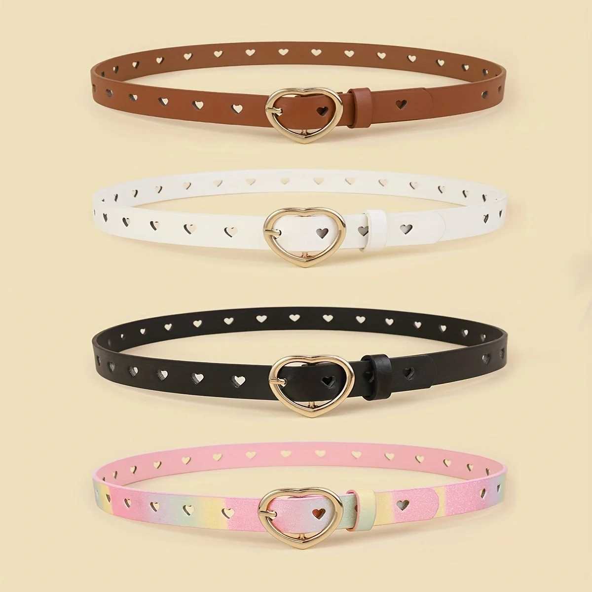 Hot Selling Childrens Peach Heart-shaped Pin Buckle Belt Fashion Youth High-grade PU Hollow Womens dress BeltX240914