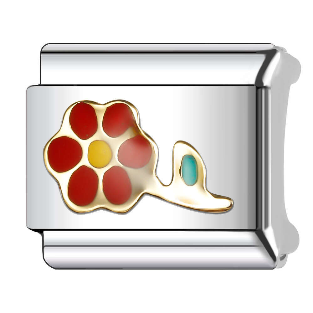 New Women's Gift beautiful flower daughter Bead Italian Charms Links Bangle Beads Fit 9mm Stainless Steel Bracelet Making DIY For Women Fashion J