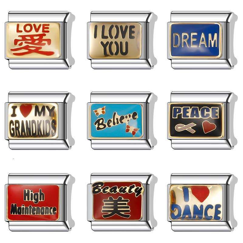 New Women's Gift I love you Bead Italian Charms Links Bangle Beads Fit 9mm Stainless Steel Bracelet Making DIY For Women Fashion Jewelry