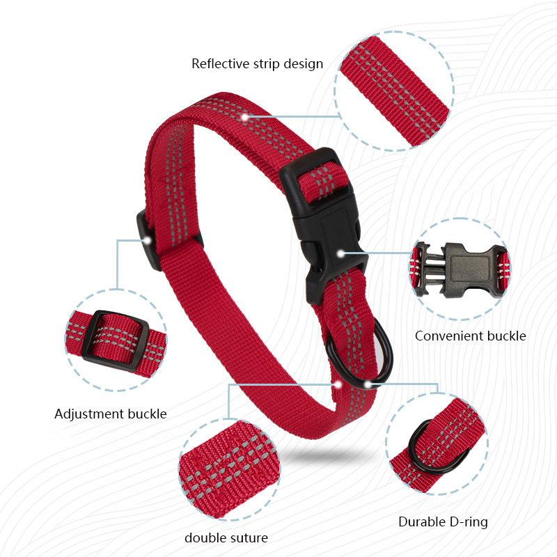 Nylon Reflective Pet Collar with D Ring Adjustable Dog Collar for Outdoor Training, for Small and Medium Dogs Puppy Accessories