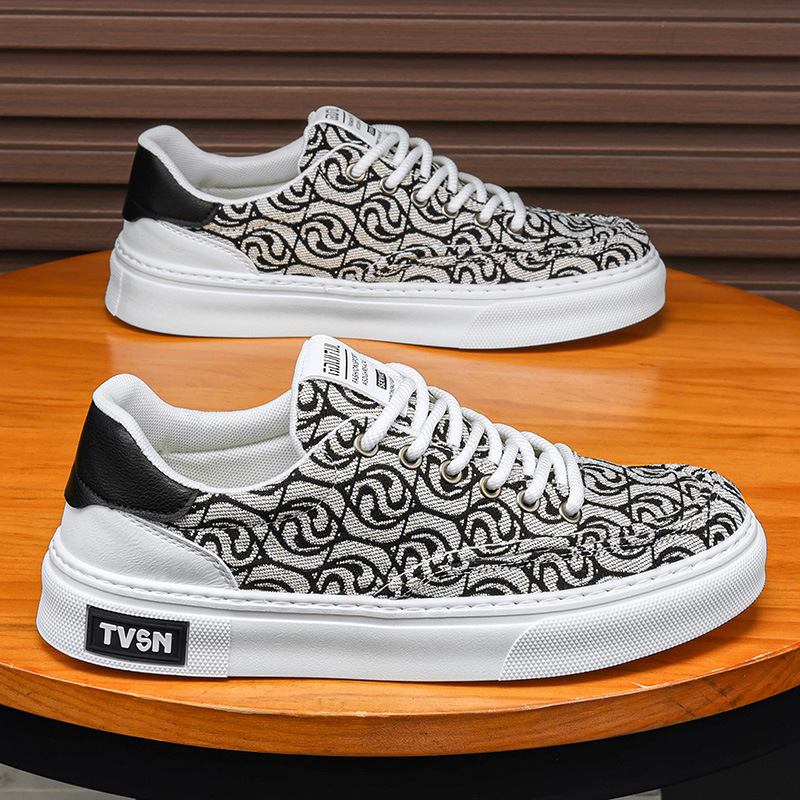 2024 New Shoes for Men Canvas Casual Shoes Trend Print Flat Skateboard Shoes Cool Lace-up Sneaker
