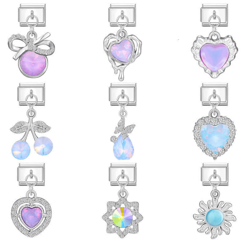 New Women's Gift Heart Butterfly Shiny CZ Pendant Italian Charms Links Bangle Beads Fit 9mm Stainless Steel Bracelet Making DIY For Women Fashion