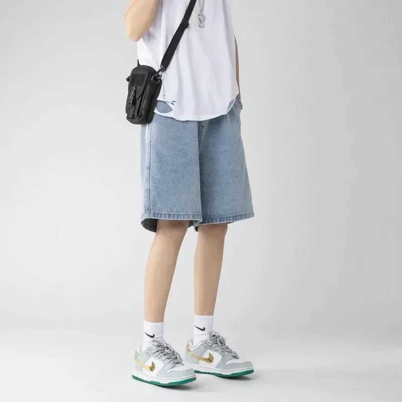 Summer Thin Baggy Denim Shorts Men Solid Color Casual Loose Blue Black Knee-length Wide Pants Male Short Jeans StreetwearX240914