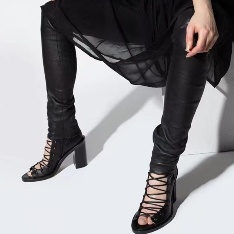 Size JOZHAMTA 35-43 Women Gladiator Sandals Summer 2025 Real Leather Thick High Heels Shoes Lace-Up Ankle Sandalias Party Dress 66a5