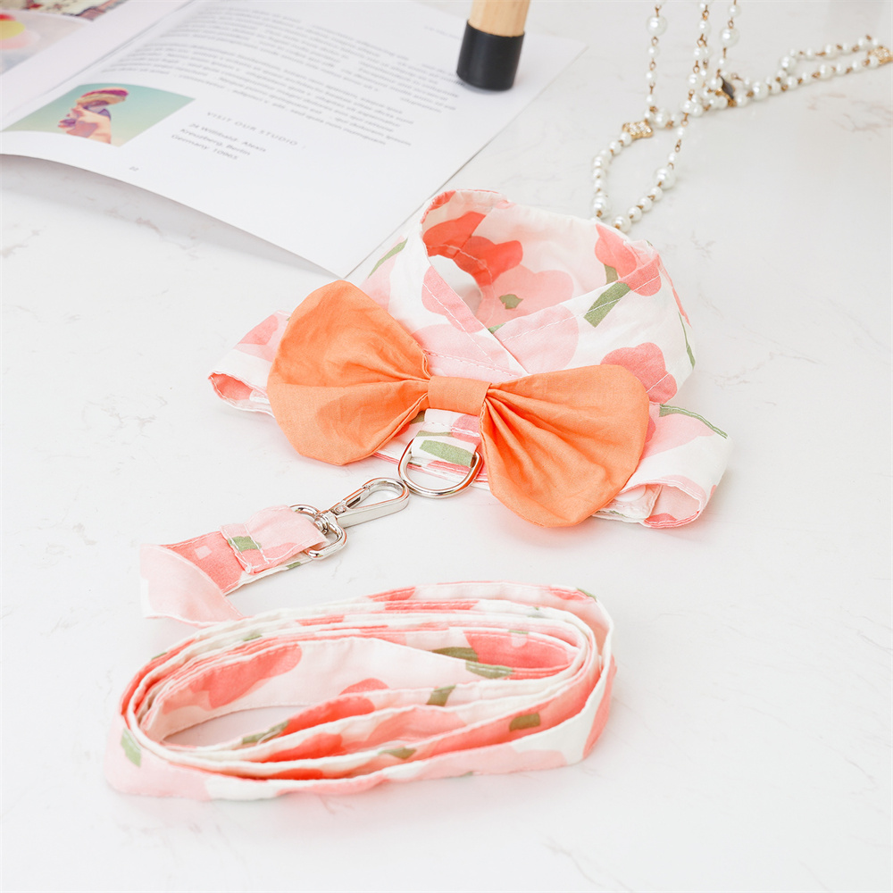 Pet Harness and Leash Set,Summer Pet Clothes with Matching Leash and Cute Bow Decoration for Cats and Puppy Outdoor Walking Dogs