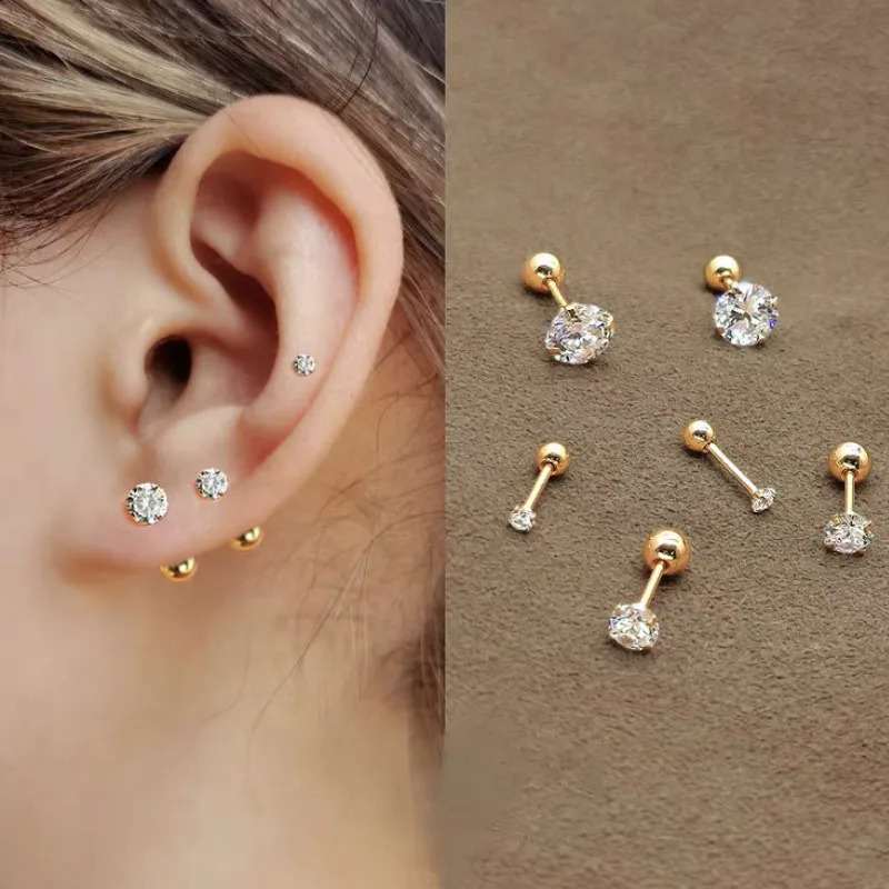 1 piece Stainless steel 4 Prong Zircon Ear Studs Earrings For WomenMen Tragus Cartilage Standard Lobe Daith Piercing Jewelry 240906